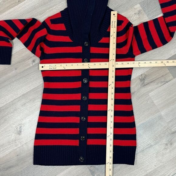 Banana Republic Striped Shawl Collar Button Up Cardigan Sweater Red Blue Small - Picture 11 of 12